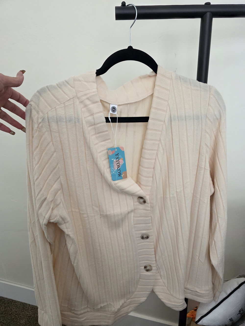 Cream Ivory Ribbed Button-Front Cardigan